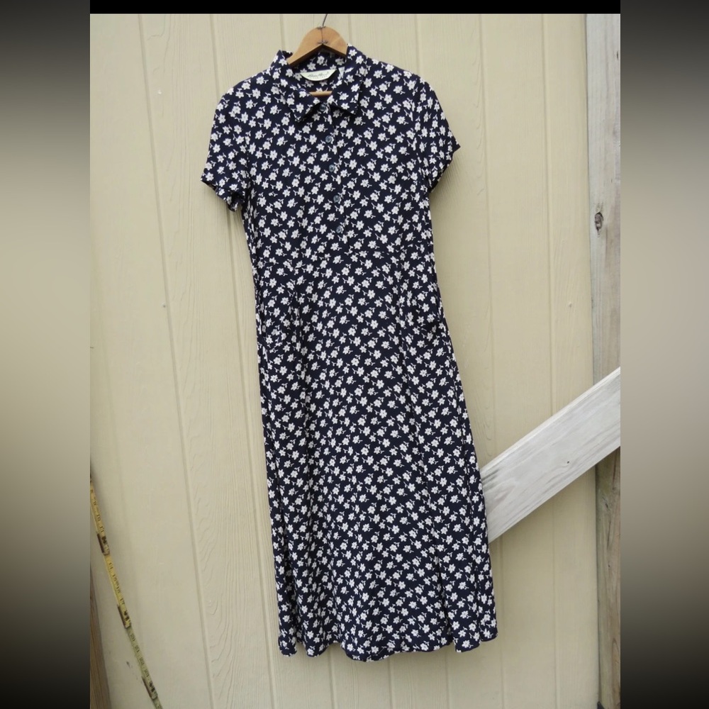 Eddie Bauer Navy and White Patterned Maxi Dress XS petite